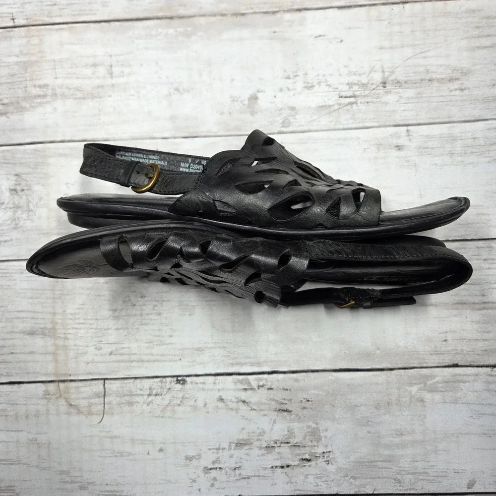 Born Slingback Flat Sandals Women 9M‎ Black Leather Cutout D20403 CQB14